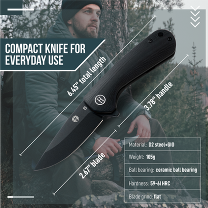 The Peasant Folding Pocket Knife Giftset for Men and Women (Black)