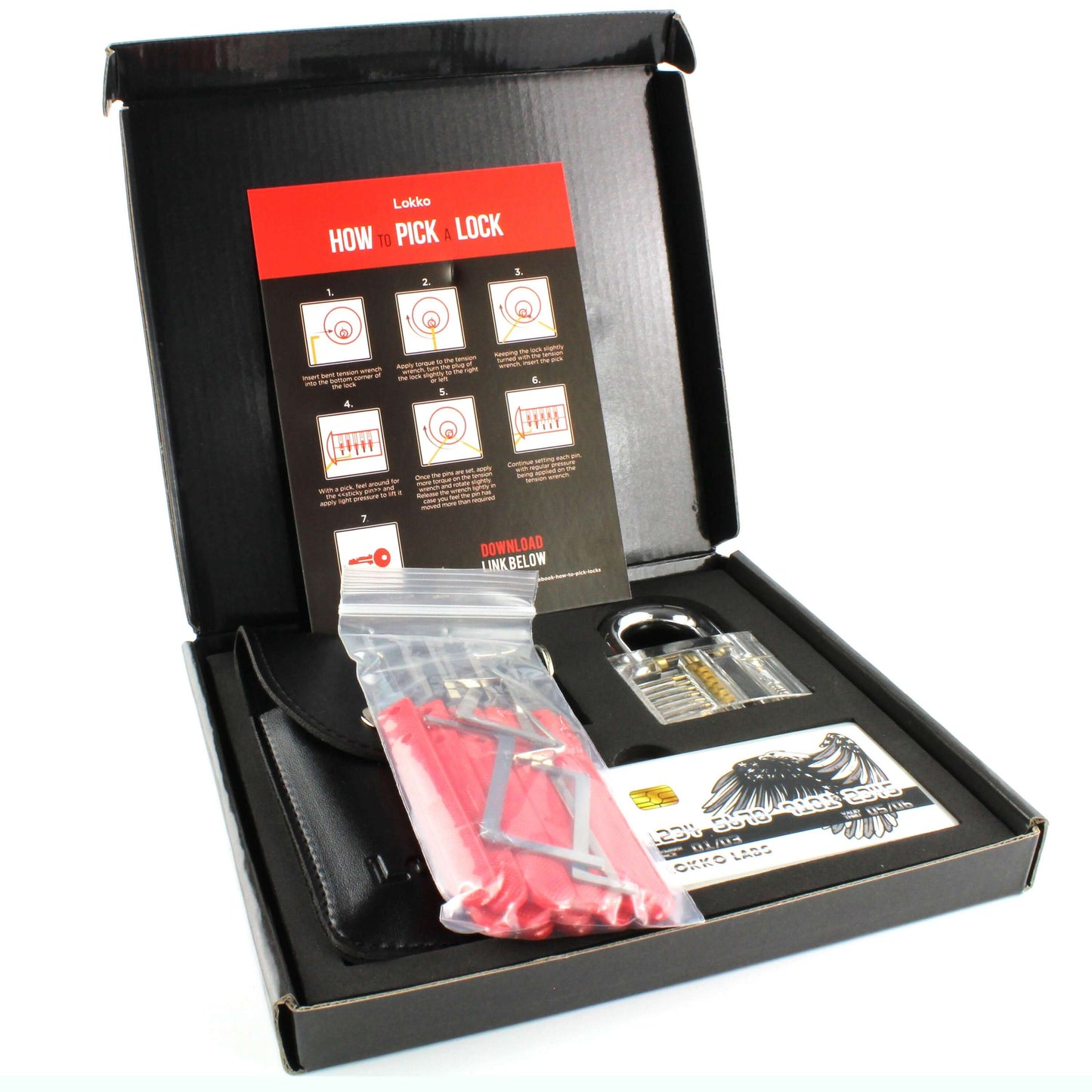 Compact Lock Pick Set - Lock Picks, Practice Lock, Covert Kit, How-to Guide