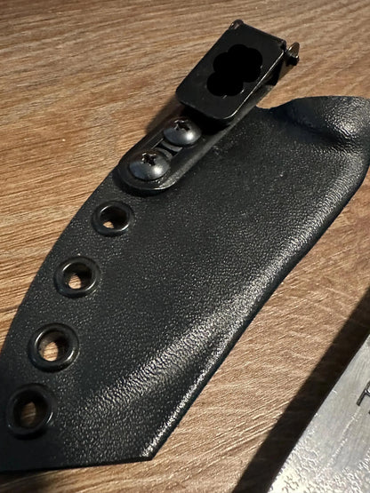 RockinEDC Jinete 7” 1095 Carbon Steel Knife with Computer Chip Handle Custom Engraved Fixed Blade Black Kydex Sheath Texas Made