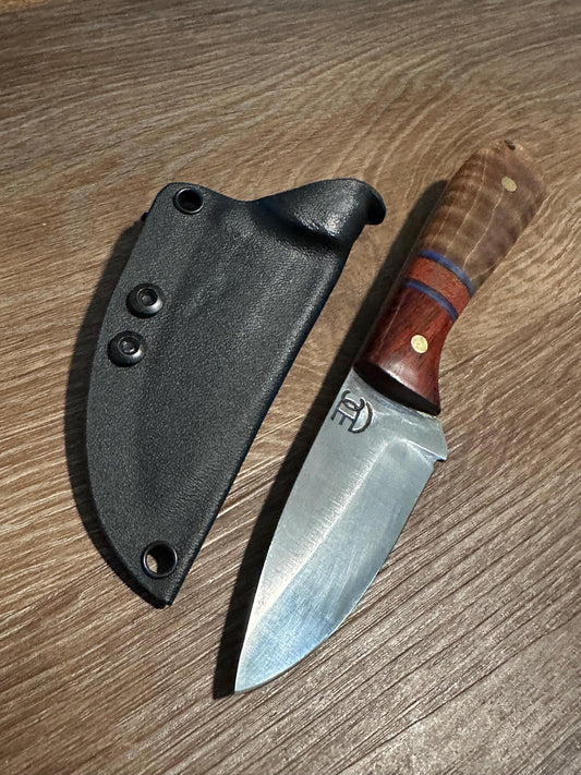 RockinEDC Jinete 7” 1095 Carbon Steel Knife Padauk & Micarta Handle Black Kydex Sheath w/ UtiliClip Texas Made RockinEDC